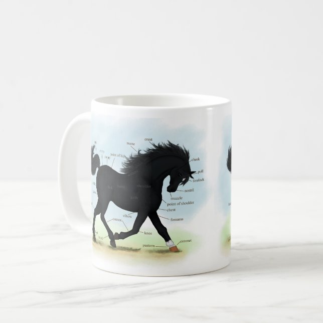 Caneca De Café Cavalo Negro com Gráfico de Anatomia de Estrelas e (Frente Esquerda)
