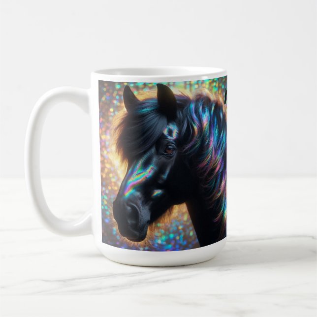 Caneca De Café Cavalo Negro com Mão Iridescente (Esquerda)