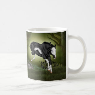 Caneca De Café Cavalo Pintado Overo Preto e Branco Saltando