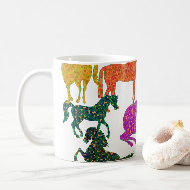 Caneca De Café Cavalos Arco-Íris - "Dotty sobre Cavalos!" (Com Donut)