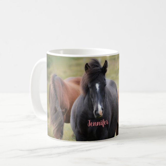 Caneca De Café Cavalos bonitos com nome (Frente Esquerda)