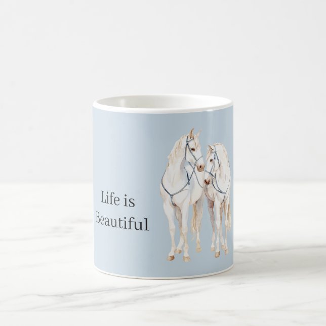 Caneca De Café Cavalos Brancos Azul Bebê (Centro)