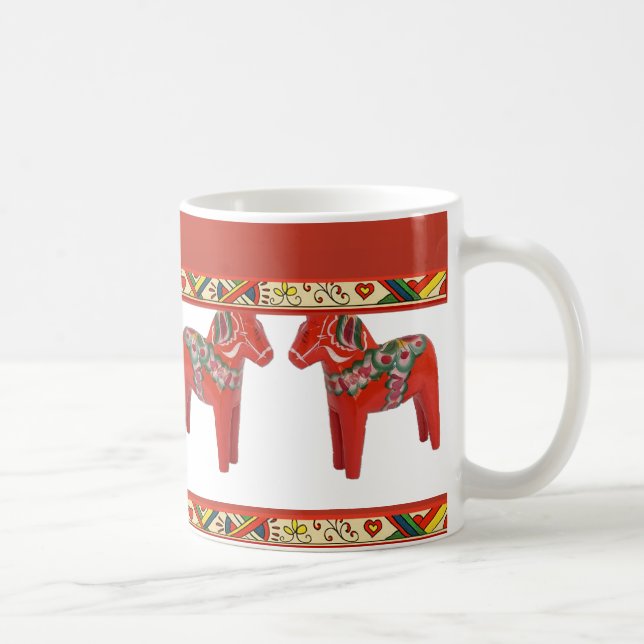 Caneca De Café Cavalos Dala Suecos com Fronteira de Arte Foliar d (Direita)