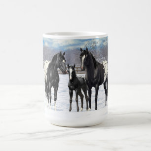 Caneca De Café Cavalos de Appaloosa Pretos Na Neve