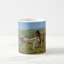 Caneca De Café Cavalos de Cinza clara num campo (Equine Fazenda A