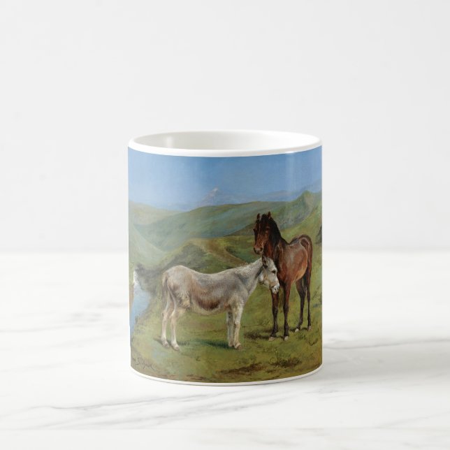 Caneca De Café Cavalos de Cinza clara num campo (Equine Fazenda A (Centro)