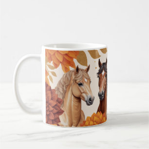 Caneca De Café Cavalos de outono Elegantes com Acentos Florais