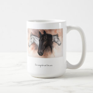 Caneca De Café Cavalos do puro-sangue no lápis e no watercolour