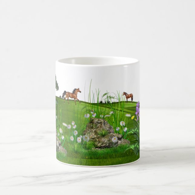 Caneca De Café Cavalos e cervos no prado (Centro)