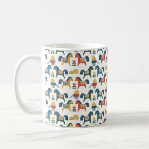 Caneca De Café Cavalos Escandinavos: Arte Folclórica Colorida