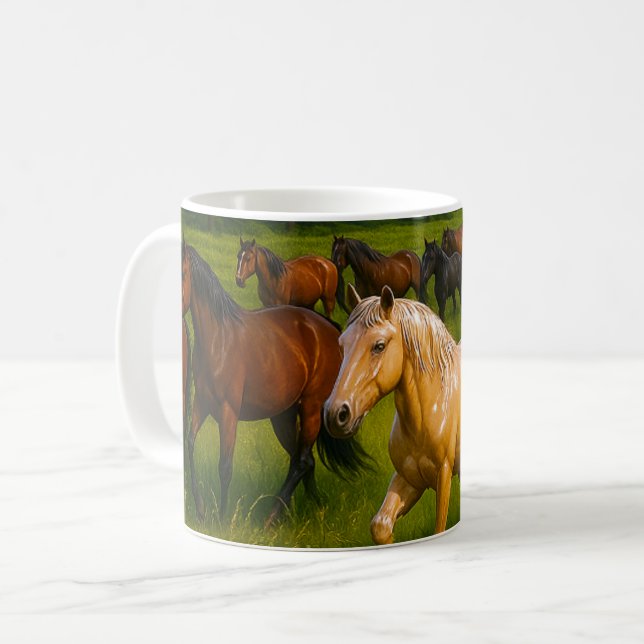Caneca De Café Cavalos Galopando Natureza  (Frente Esquerda)