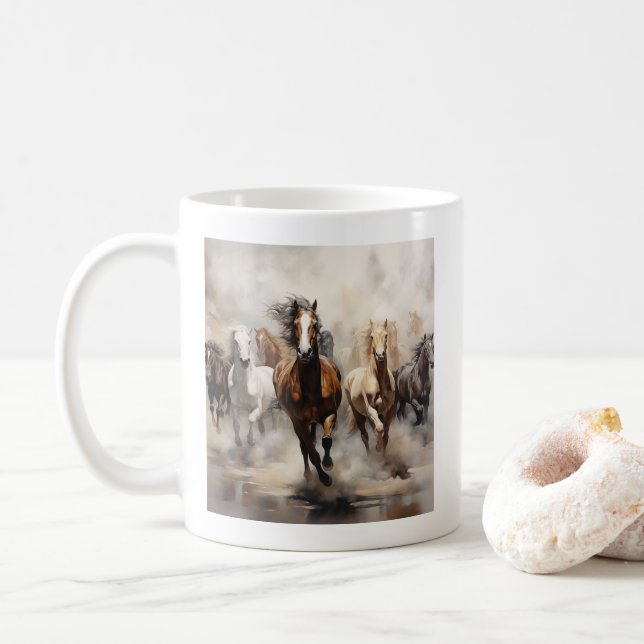 Caneca De Café Cavalos Indomados Libertados (Com Donut)