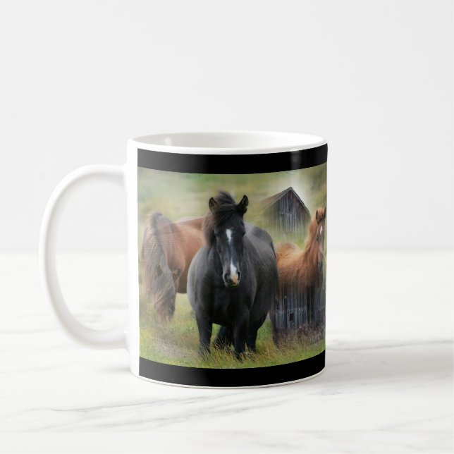 Caneca De Café Cavalos Lindos e Celeiro Rústico (Esquerda)
