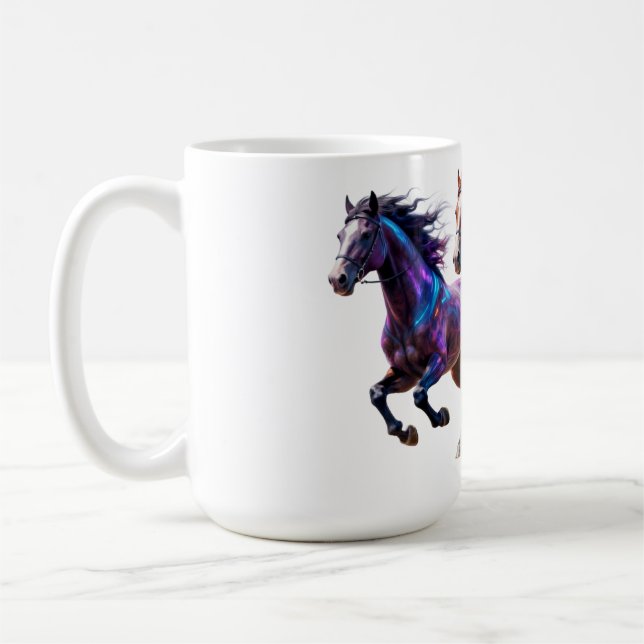 Caneca De Café Cavalos Místicos Neon Galácticos Correndo Par de F (Esquerda)