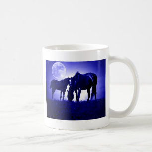 Caneca De Café Cavalos na noite azul