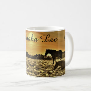 Caneca De Café Cavalos Personalizados com o Nome Rustic Sunset