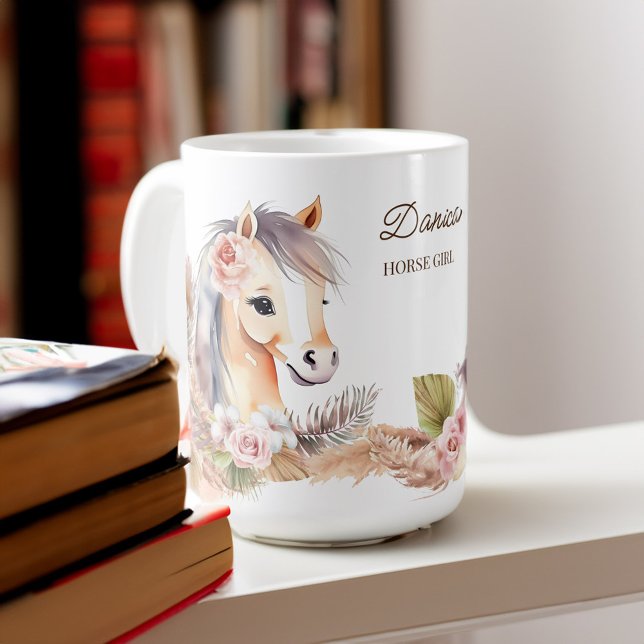 Caneca De Café Cavalos pony temed presentes beige flores de caval (Horses pony themed gifts beige cute horse flowers coffee mug horse gifts for girls)