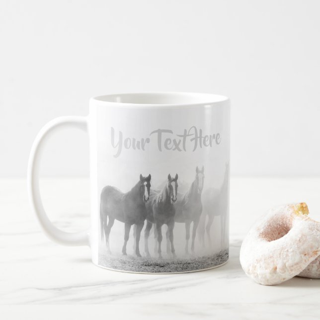 Caneca De Café Cavalos Pretos e Brancos Oeste (Com Donut)