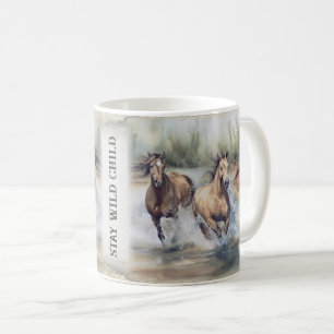 Caneca De Café Cavalos Selvagens Aquarela