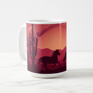 Caneca De Café Cavalos Selvagens do Deserto Sunset Correndo