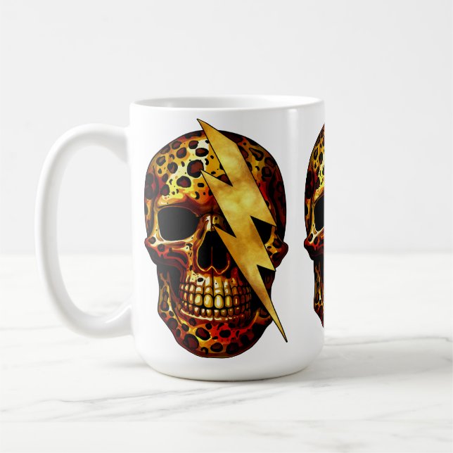 Caneca De Café Caveira com Estampa de Leopardo e Brilho Dourado (Esquerda)