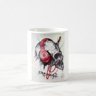 Caneca De Café Caveira com Fones de ouvido
