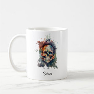 Caneca De Café Caveira Custom Hermosa Dia dos Mortos