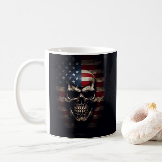 Caneca De Café Caveira da Bandeira Americana  (Com Donut)