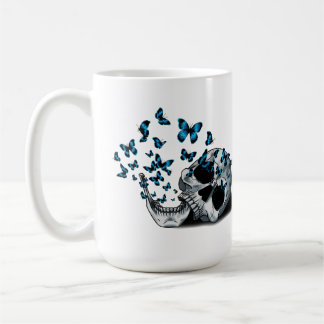 Caneca De Café Caveira e borboletas azuis