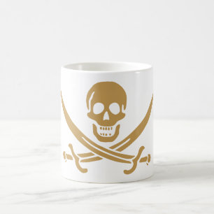 Caneca De Café Caveira e Cutelo de Ouro Azteca Pirata Calico Jack