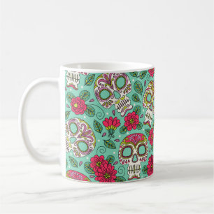Caneca De Café Caveira e Flores. Um Fundo Ininterrupto. da mexica