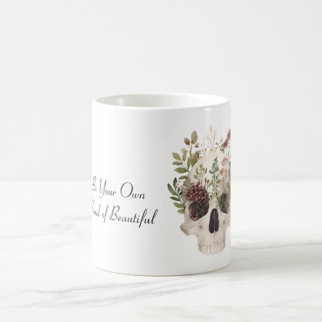 Caneca De Café Caveira Flores Bordeaux Folhas Verdes (Centro)