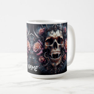 Caneca De Café Caveira Gótica Adornada com Rosas