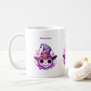 Caneca De Café Caveira Rosa Bonita em um Chapéu de Bruxa Capricho