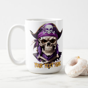 Caneca De Café Caveira Roxa Pirata e Crossbones