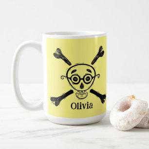 Caneca De Café Caveira Vintage & Ossos Cruzados com óculos amarel