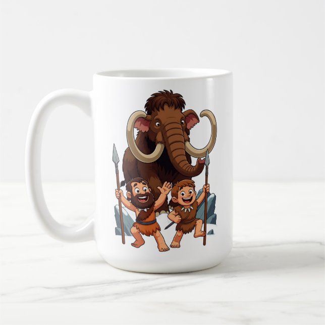 Caneca De Café Caveman Dad and Son Mammoth Hunt (Esquerda)