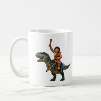 Caneca De Café Caveman Riding Dinosaur Cartoon Image