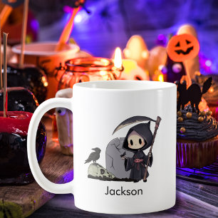 Caneca De Café Ceifeiro Sinistro Assustador Cemitério Corvo Gótic