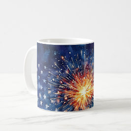 Caneca De Café Celebração da América. Estrelas e fogos de artifíc