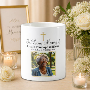 Caneca De Café Celebração da Vida Cruz de Ouro Foto Funeral