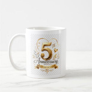 Caneca De Café Celebração de 5º Aniversário com Design Elegante a