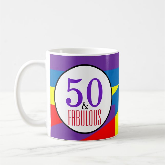 Caneca De Café Celebração de 50 Anos Ousada Arte Moderna em Cor (Esquerda)
