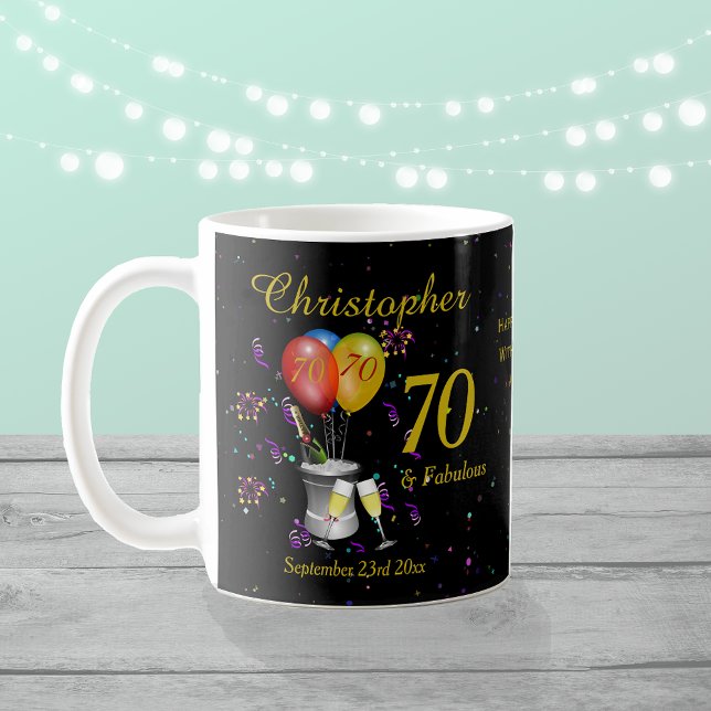 Caneca De Café Celebração de Aniversário de 70, Vinho Espumante N (Criador carregado)
