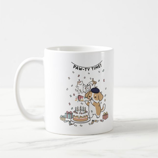 Caneca De Café Celebração de Aniversário de Cachorro Fofo Café de (Esquerda)