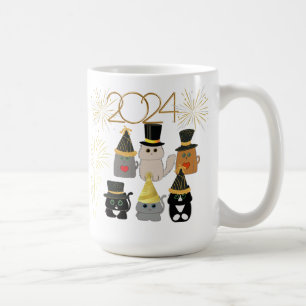 Caneca De Café Celebração de Anos novos de Gatos