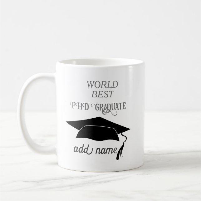 Caneca De Café Celebração de Formatura de Doutorado PHD Parabéns (Esquerda)
