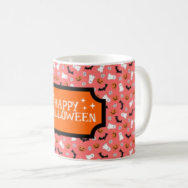 Caneca De Café Celebração de Ícones do Halloween (Frente Esquerda)