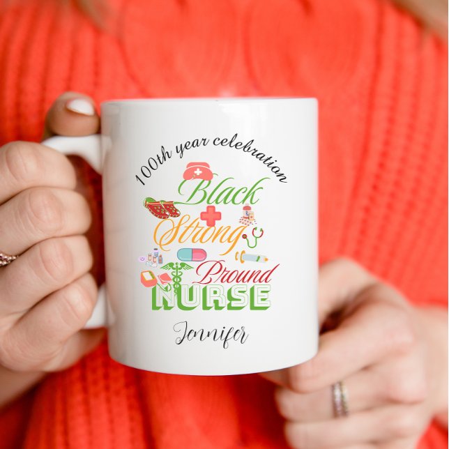 Caneca De Café celebração do 100º ano enfermeira da história negr (Criador carregado)