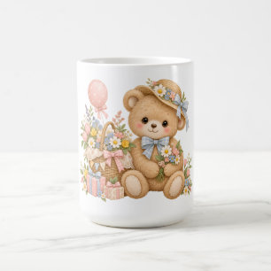 Caneca De Café Celebração do Urso de Pelúcia Vintage com Flores S